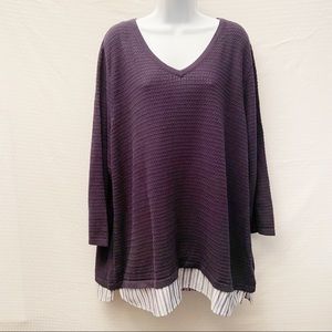 New Talbots Plus Sz 3x Knit Lagenlook Sweater Blue W Striped Hem